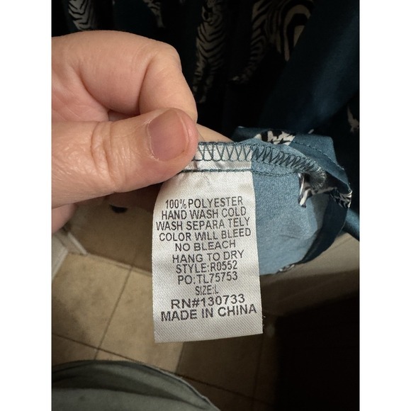 Umgee Boutique Satin Zebra Babydoll Top Dress Turquoise Button Down Flowy Sz L - Picture 11 of 11